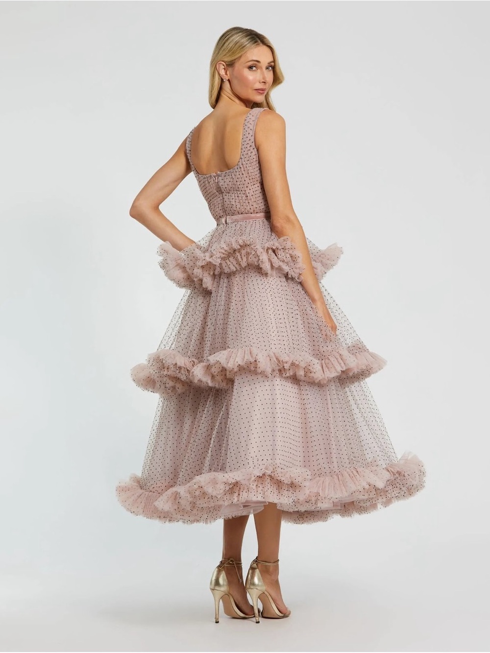 Mac Duggal 20776 Pink Sleeveless Dot Net Ruffle Dress Size 10 NWT - Picture 3 of 14
